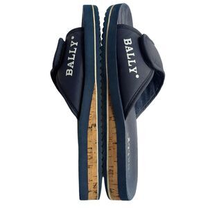 Bally Men's Slides Sandals Size 9 Rubber & Cork Soles Navy Blue Adjustable